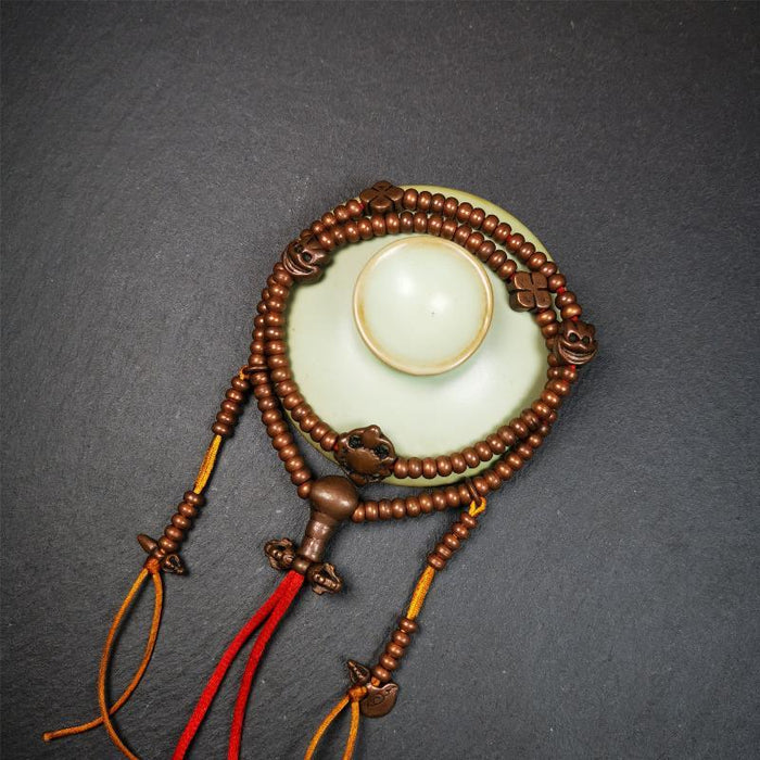 0.2" Copper Mala,18" - Tibetan Buddhist mala beads, view 5