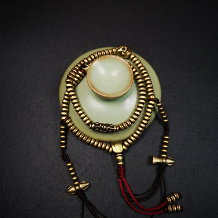 0.2" Lima Brass Mala,15" - Tibetan Buddhist mala beads, view 5