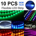 10pcs 12V Flexible LED Strip Light 12" 15SMD Waterproof For Car Boat Motor Truck