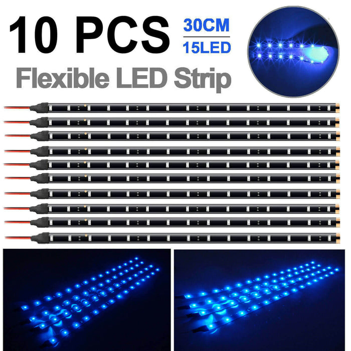 10pcs 12V Flexible LED Strip Light 12" 15SMD Waterproof For Car Boat Motor Truck