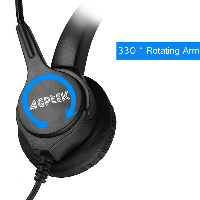 2.5mm Dual Headset for Cordless Phones 6FT Hands-Free Noise Cancelling Monaural Headset