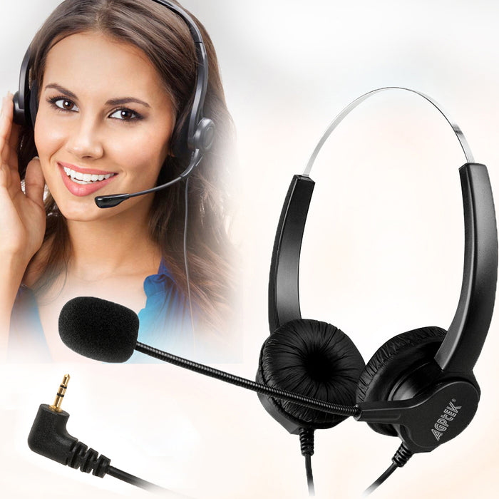 2.5mm Dual Headset for Cordless Phones 6FT Hands-Free Noise Cancelling Monaural Headset