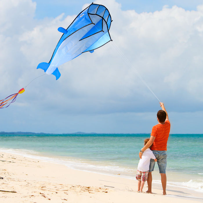3D Kite Huge Frameless Soft Parafoil Giant Dolphin Blue
