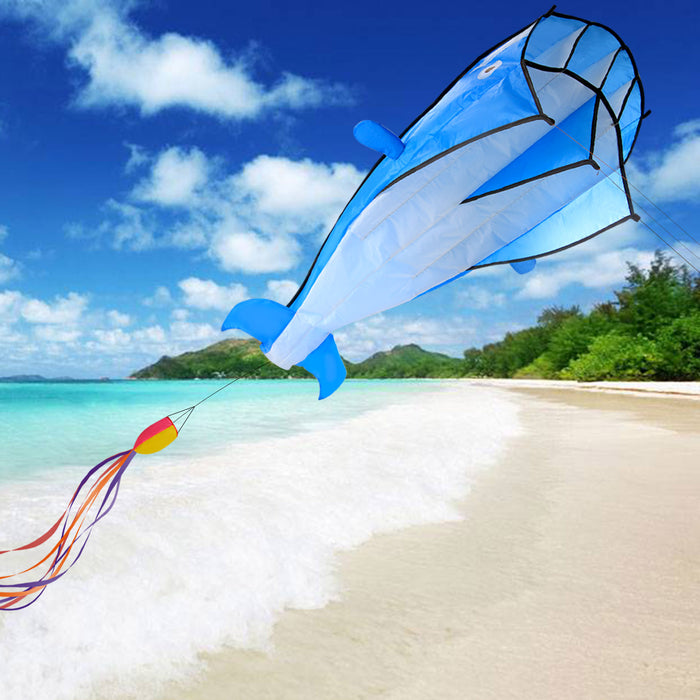 3D Kite Huge Frameless Soft Parafoil Giant Dolphin Blue