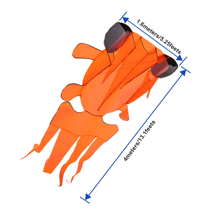 3D Orange Goldfish Kite Frameless Soft Giant Parafoil Great for Outdoor Games and Activities