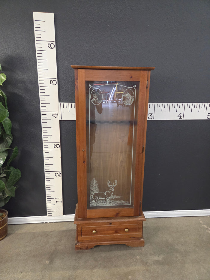 44372 Rustic Glass Display Cabinet with Deer Etching