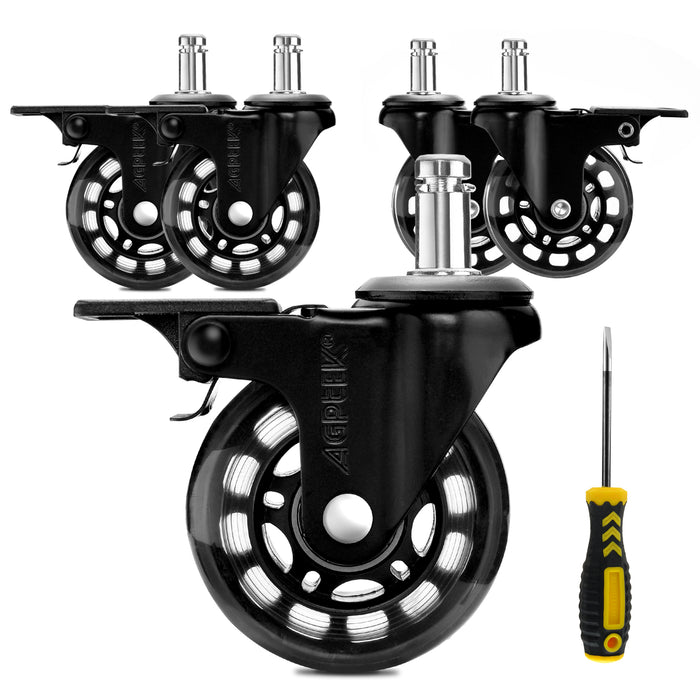 5Pcs Replacement Office Chair Casters with Brake Wheels Smooth Quiet