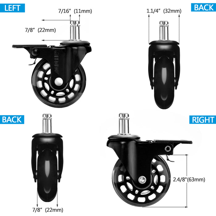 5Pcs Replacement Office Chair Casters with Brake Wheels Smooth Quiet