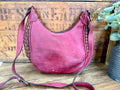 Magenta braided leather hobo purse with shoulder strap, American Darling