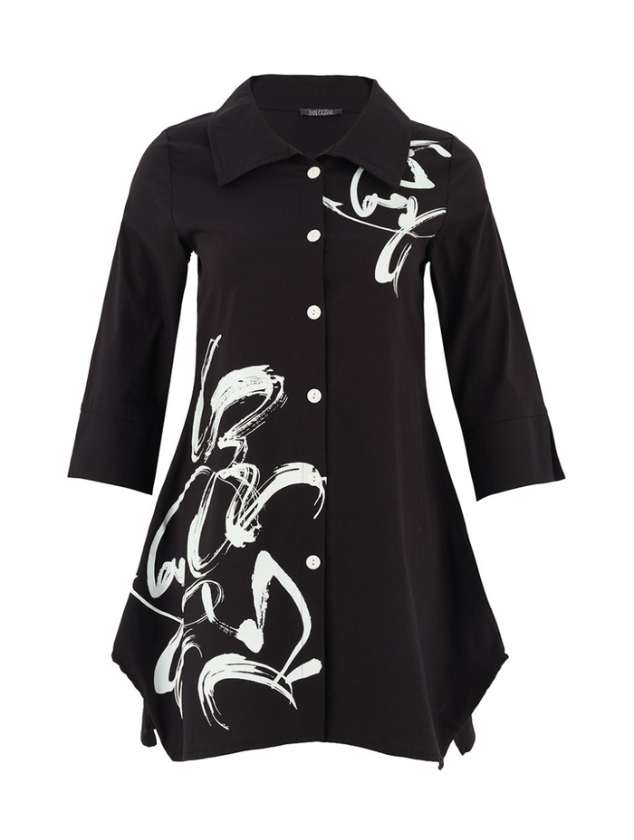 Abstract Print Black Tunic Shirt (Only S + M Left)