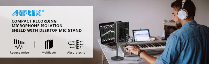 AGPtEK Compact Microphone Isolation Shield+Desk Mic Stand Soundproofing Insulation Stainable Adjustable