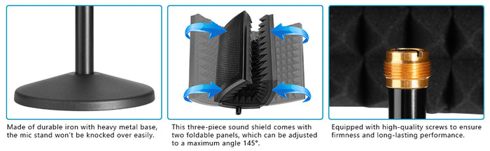 AGPtEK Compact Microphone Isolation Shield+Desk Mic Stand Soundproofing Insulation Stainable Adjustable