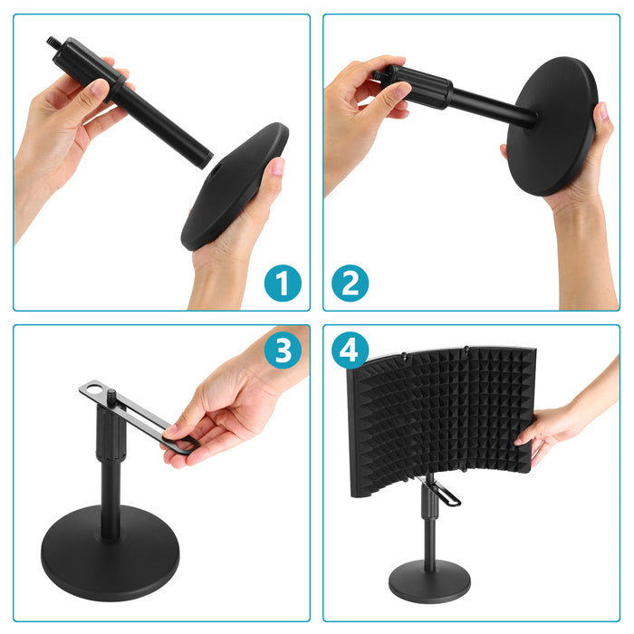 AGPtEK Compact Microphone Isolation Shield+Desk Mic Stand Soundproofing Insulation Stainable Adjustable