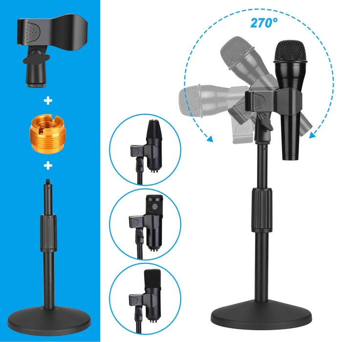 AGPtEK Desk Microphone Stand with Mic Clip 5/8" Male to 3/8" Female Screw Upgraded Adjustable