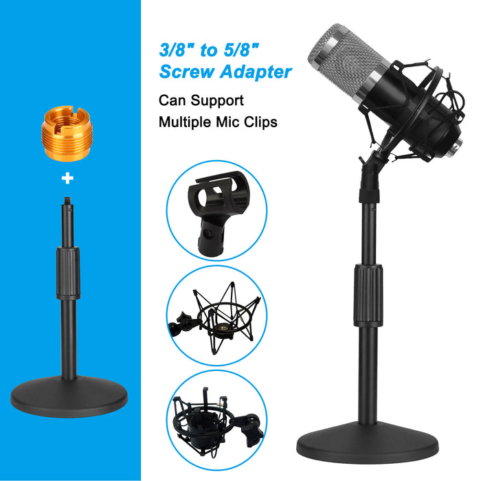 AGPtEK Desk Microphone Stand with Mic Clip 5/8" Male to 3/8" Female Screw Upgraded Adjustable
