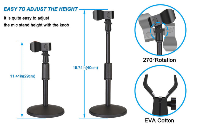 AGPtEK Desk Microphone Stand with Mic Clip 5/8" Male to 3/8" Female Screw Upgraded Adjustable
