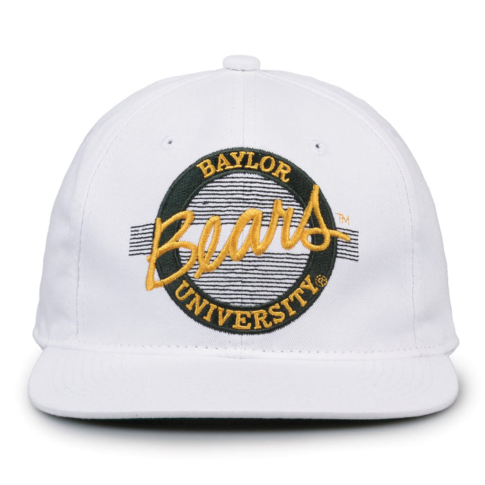 Baylor Retro Circle snapback hat in white, front view