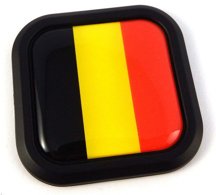 Belgium Flag Square Black rim Emblem Car 3D Decal Badge Bumper Hood sticker 2"