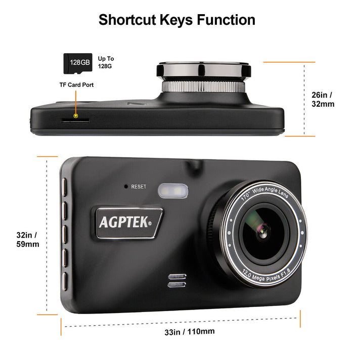 Black 4 in Vehicle 1080P Car Dashboard DVR Camera Video Recorder Dash Cam G-Sensor