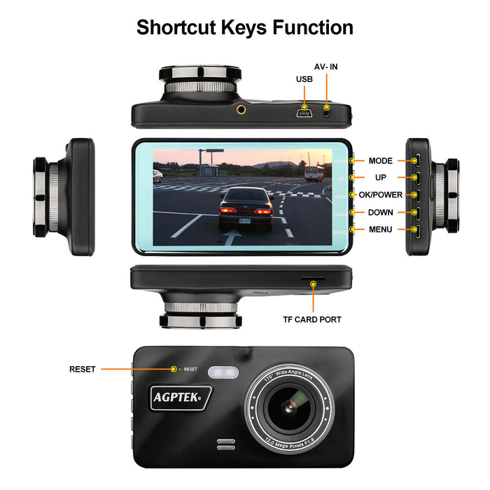 Black 4 in Vehicle 1080P Car Dashboard DVR Camera Video Recorder Dash Cam G-Sensor