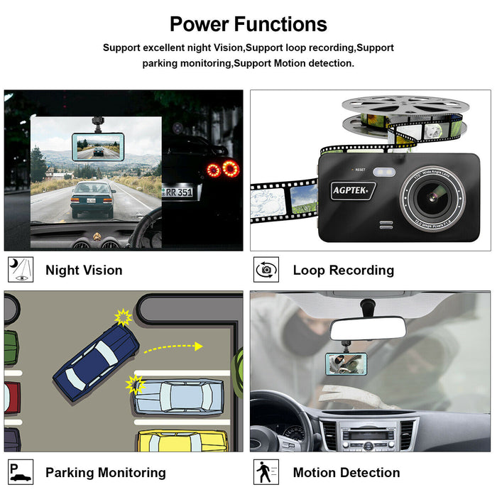 Black 4 in Vehicle 1080P Car Dashboard DVR Camera Video Recorder Dash Cam G-Sensor