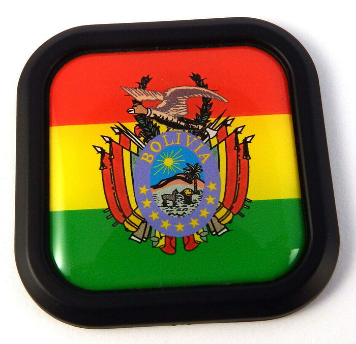 Bolivia Flag Square Black rim Emblem Car 3D Decal Badge Bumper Hood sticker 2"