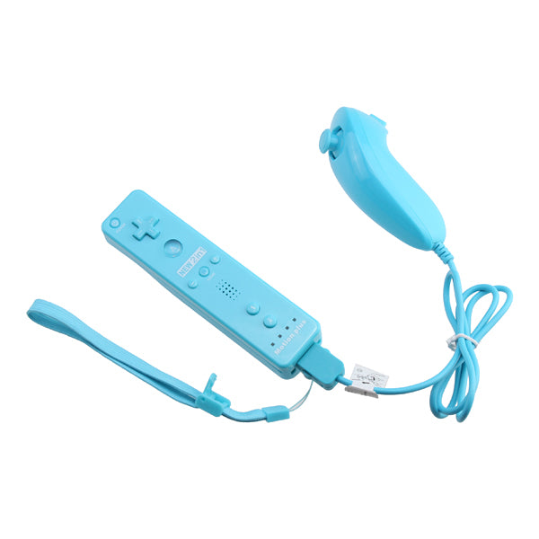 Built-in Motion Plus Remote+Nunchuck Controller For Wii+Case+Wrist Strap Bule