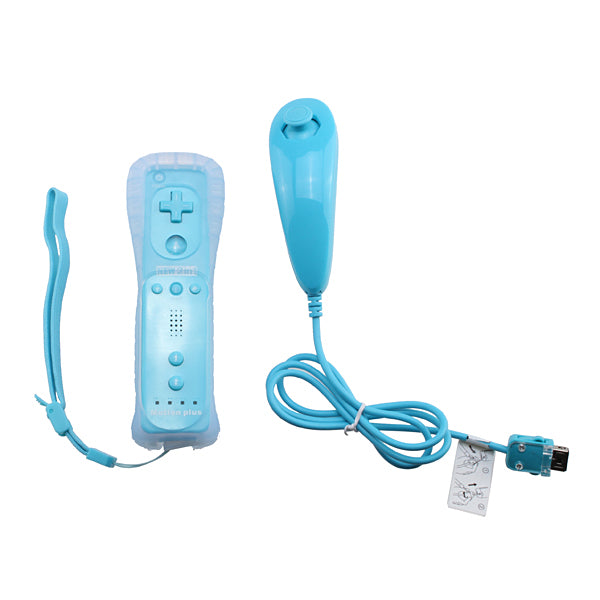 Built-in Motion Plus Remote+Nunchuck Controller For Wii+Case+Wrist Strap Bule