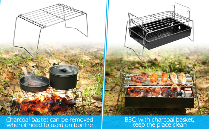 Camping Grill Barbecue Tool Folding & Lightweight Steel Mesh Portable for Outdoor Cooking Hiking Tailgating