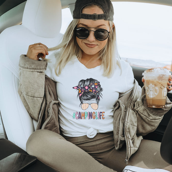 Camping Life Retro Messy Bun T-Shirt - Trendznmore