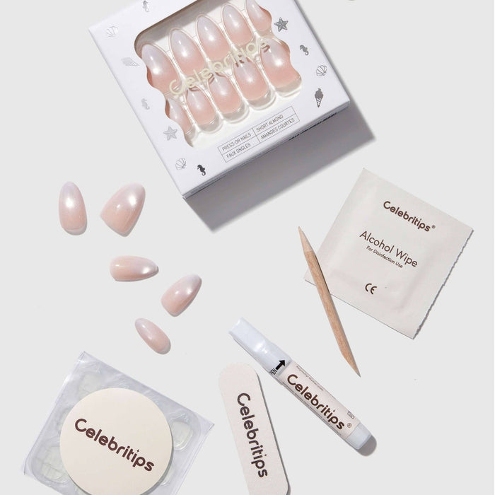 CELEBRITIPS Glow at the Classic press-on nails kit in nude pearl with application tools