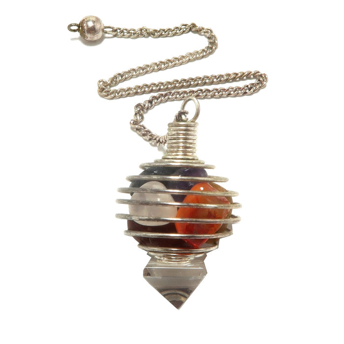 Chakra Pendulum Tumbled Stones & Quartz Pyramid Cage