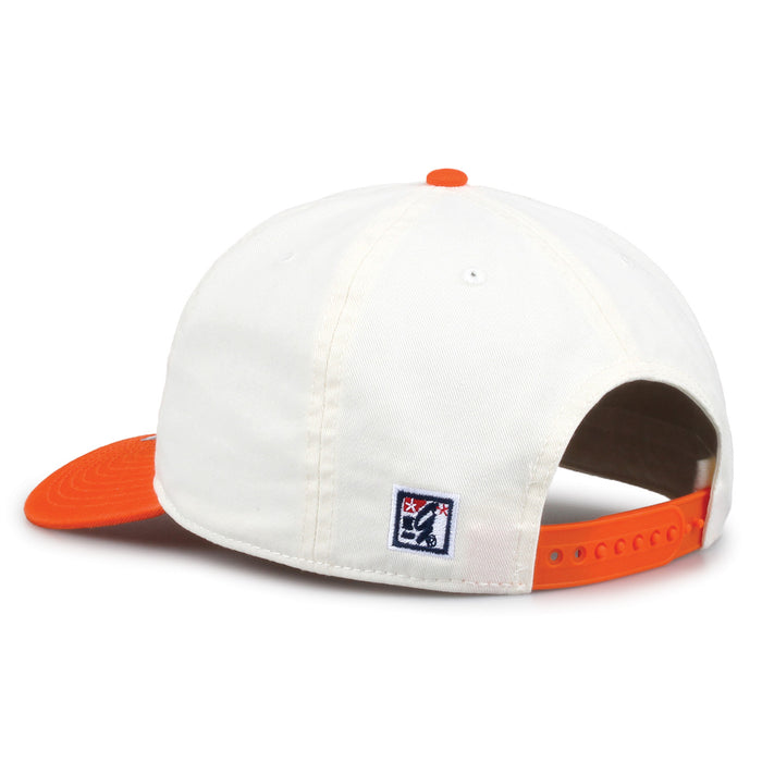 Clemson Original Bar snapback hat showing adjustable snap closure and The Game logo, rear view