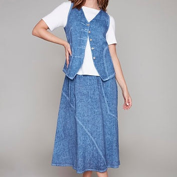 Denim Blue Linen Skirt (Only L Left)