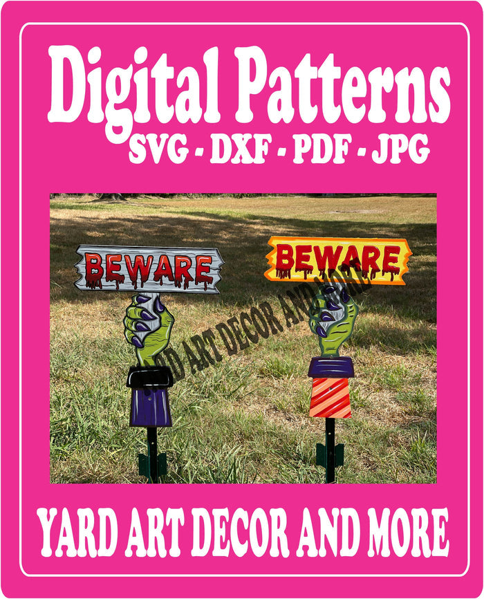 Halloween Beware Witch Hand Yard Art Digital Template