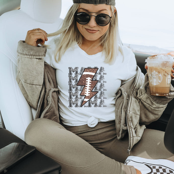 Distressed Football Mama Lightening Bolt T-Shirt - Trendznmore