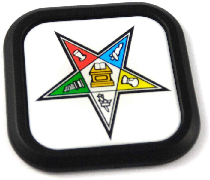 Eastern star Masonic Square Black rim Emblem Car 3D Decal Badge Bumper 2"