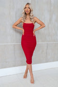 Eliana Midi Dress - Cherry Red - Runway Goddess