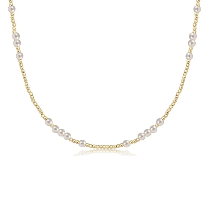 eNewton 17-inch beaded hope unwritten pearl 4mm choker necklace on white background