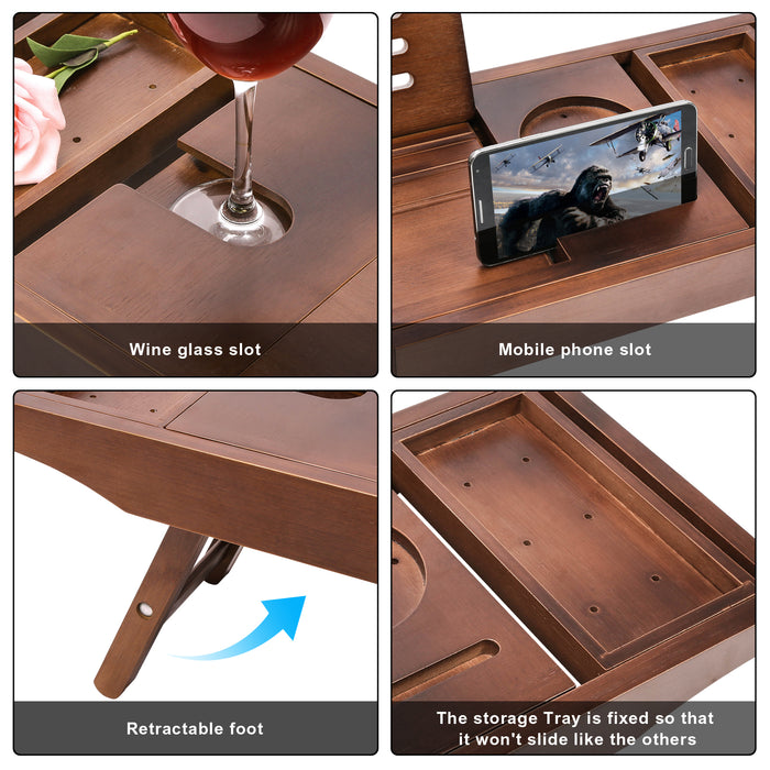 Expandable Bamboo Bathtub Caddy Bath Tub Organizer Tray