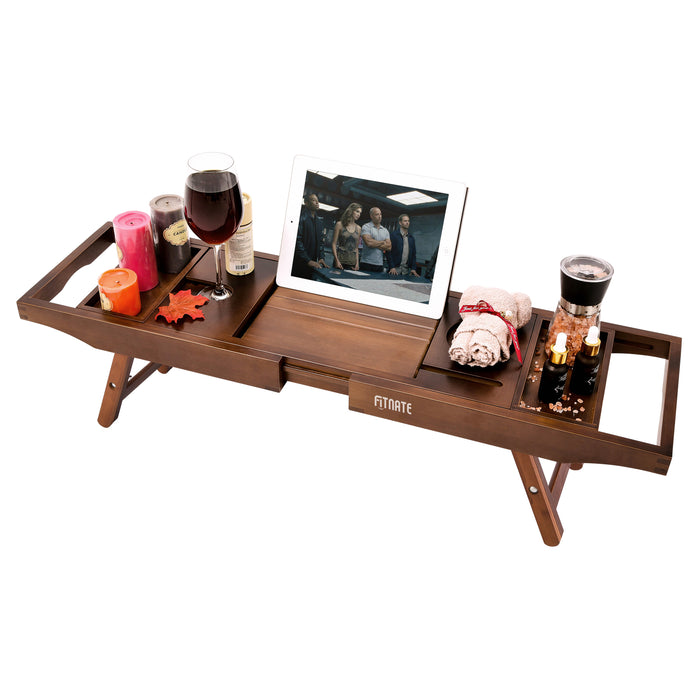 Expandable Bamboo Bathtub Caddy Bath Tub Organizer Tray