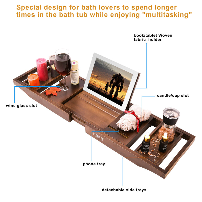 Expandable Bamboo Bathtub Caddy Bath Tub Organizer Tray