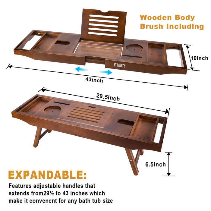 Expandable Bamboo Bathtub Caddy Bath Tub Organizer Tray