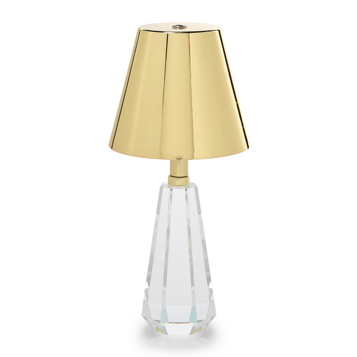 Faceted Crystal-Style Glass LED Cordless Table Lamp with Gold Metallic Shade