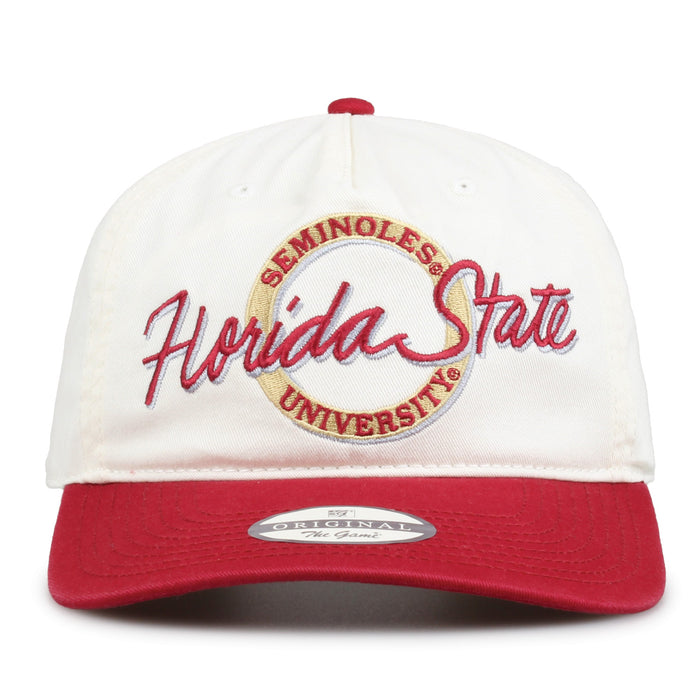 Florida State Original Circle snapback hat with embroidered school design, front view