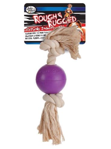 Four Paws Rough & Rugged Tough Ball & Cotton Rope Tug Dog Toy (2.75" - Rubber)