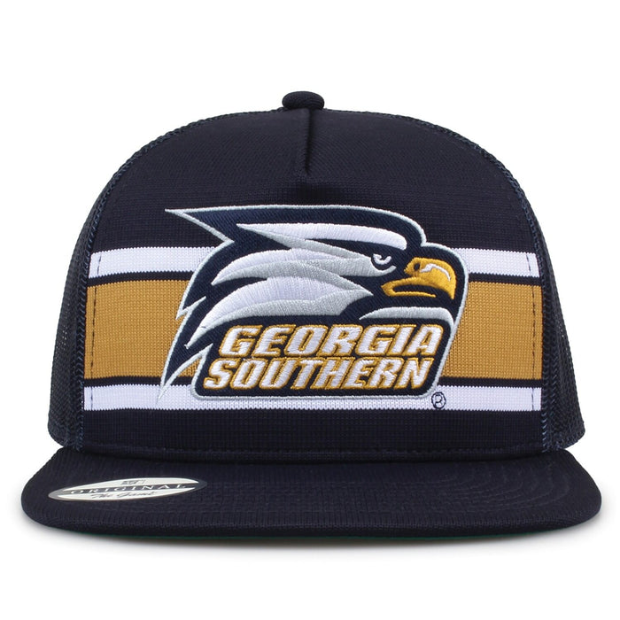 Georgia Southern University Class of '92 trucker hat, front view with embroidered logo and stripes