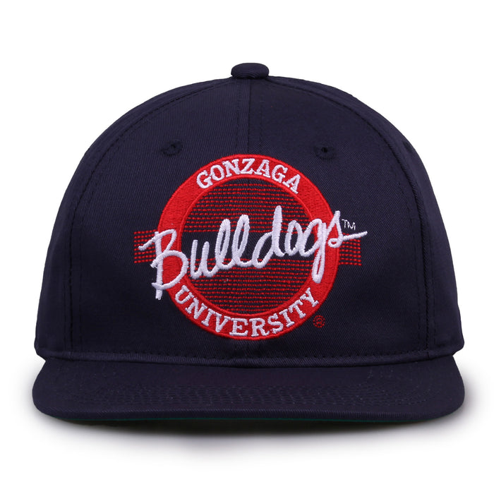 Gonzaga Retro Circle snapback hat in navy, front view