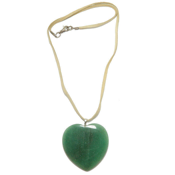Green Aventurine Necklace My Big Bountiful Heart on Leather