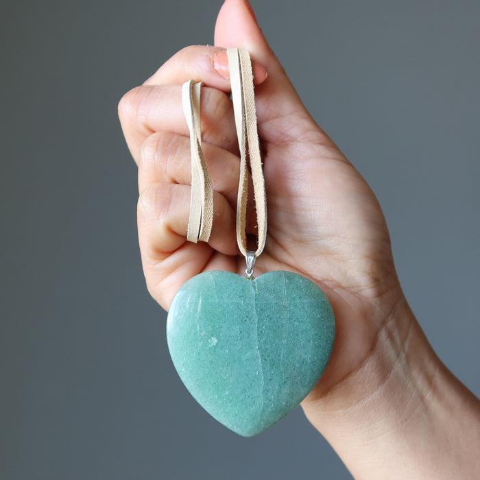 Green Aventurine Necklace My Big Bountiful Heart on Leather